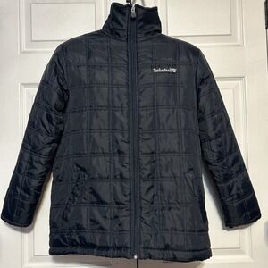 Timberland Youth Quited Puffer Jacket Large 16/18 Navy Fleece Lined Zip Pockets